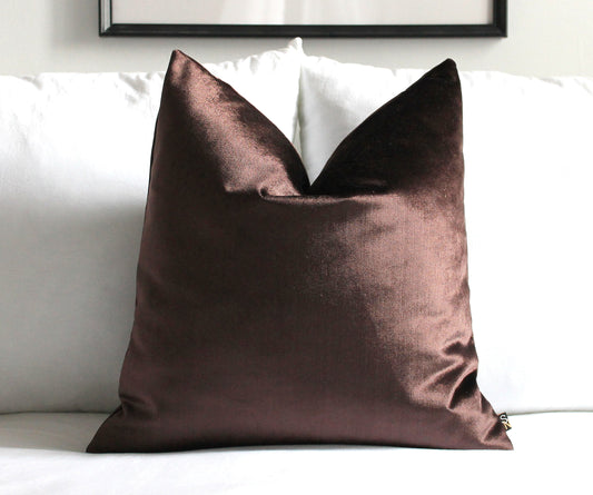 Premium Velvet pillow cover in chocolate brown, perfect luxury accents for your living room or bedroom.  All orders ship fast with UPS express.