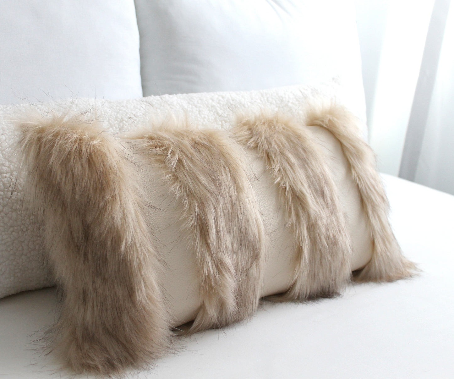 Golden Island Fox and Cream Textured Faux Fur / Faux Leather Pillow Cover