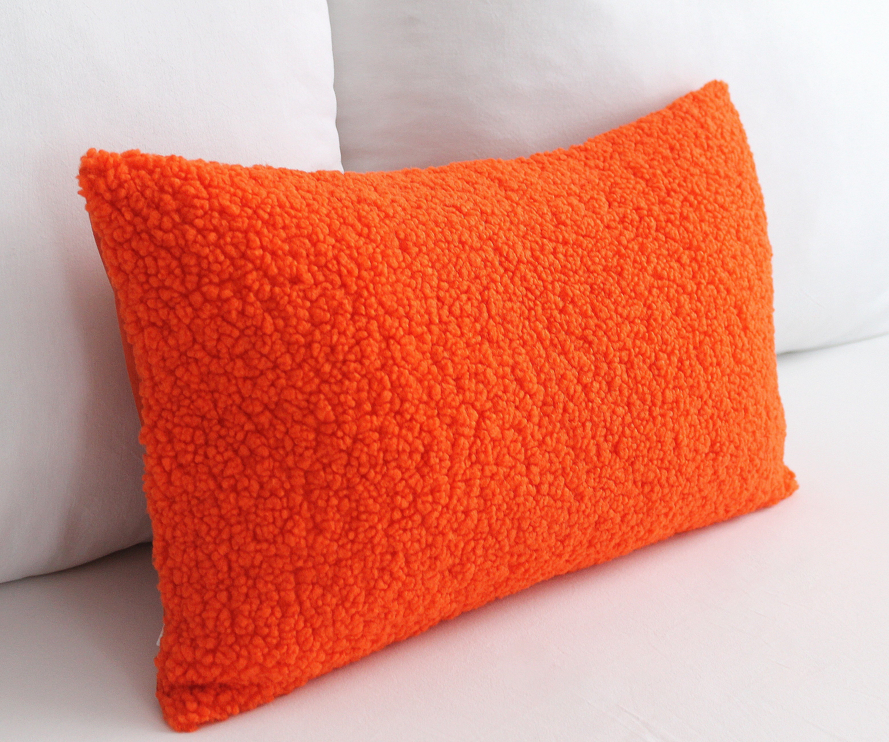 Bright Orange Cozy Teddy Boucle Throw Pillow Cover SNdsigns