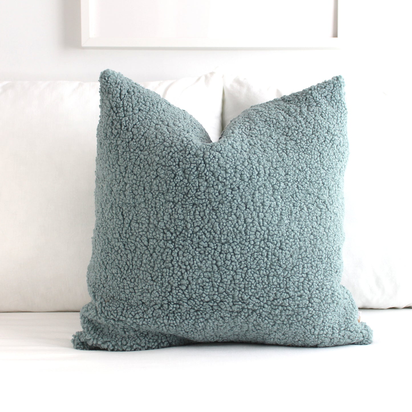 Blue Grey Cozy Teddy Boucle Throw Pillow Cover