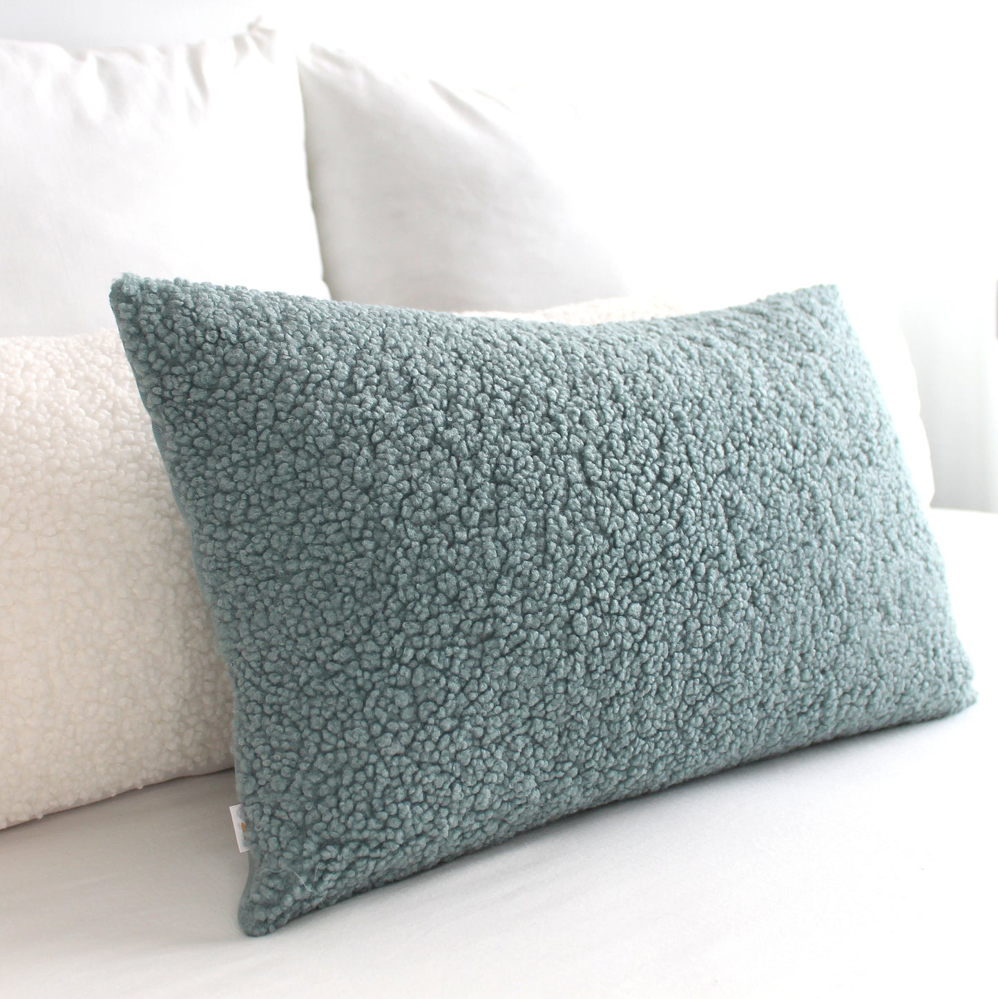 Blue Grey Cozy Teddy Boucle Throw Pillow Cover