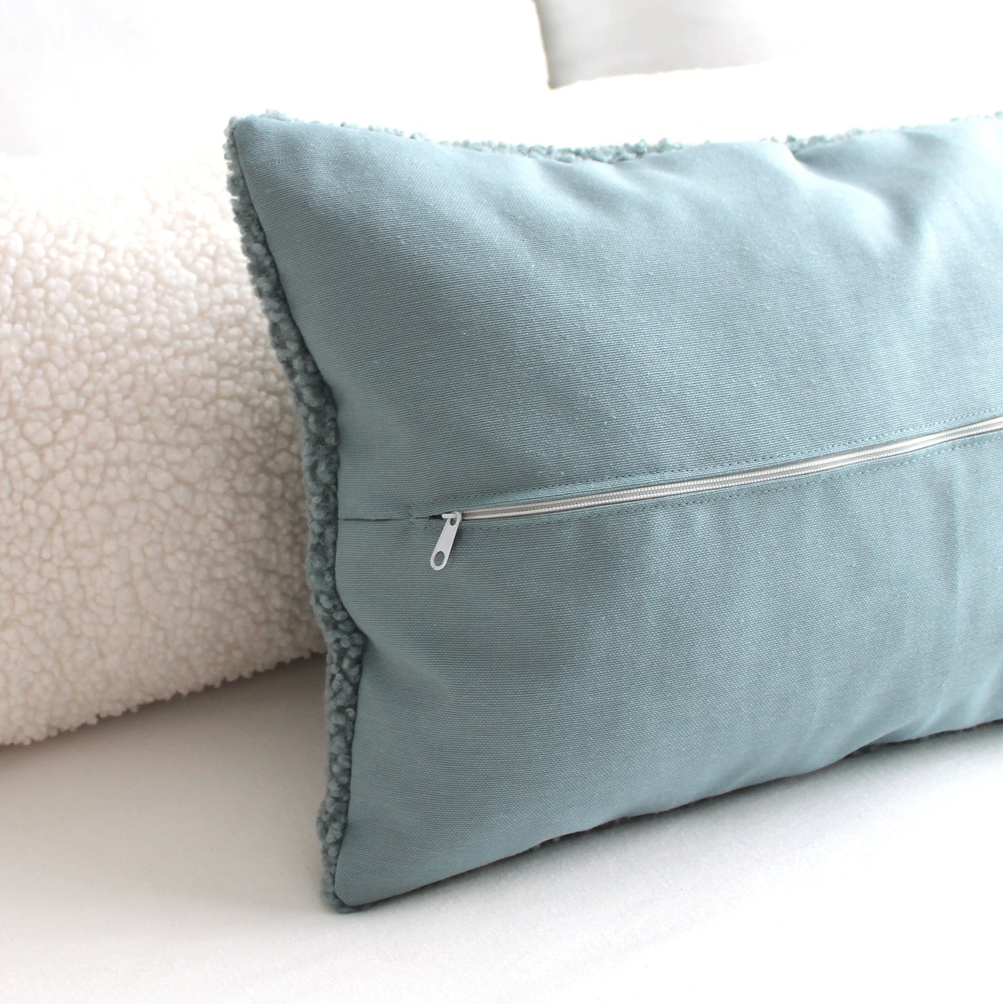 Blue Grey Cozy Teddy Boucle Throw Pillow Cover