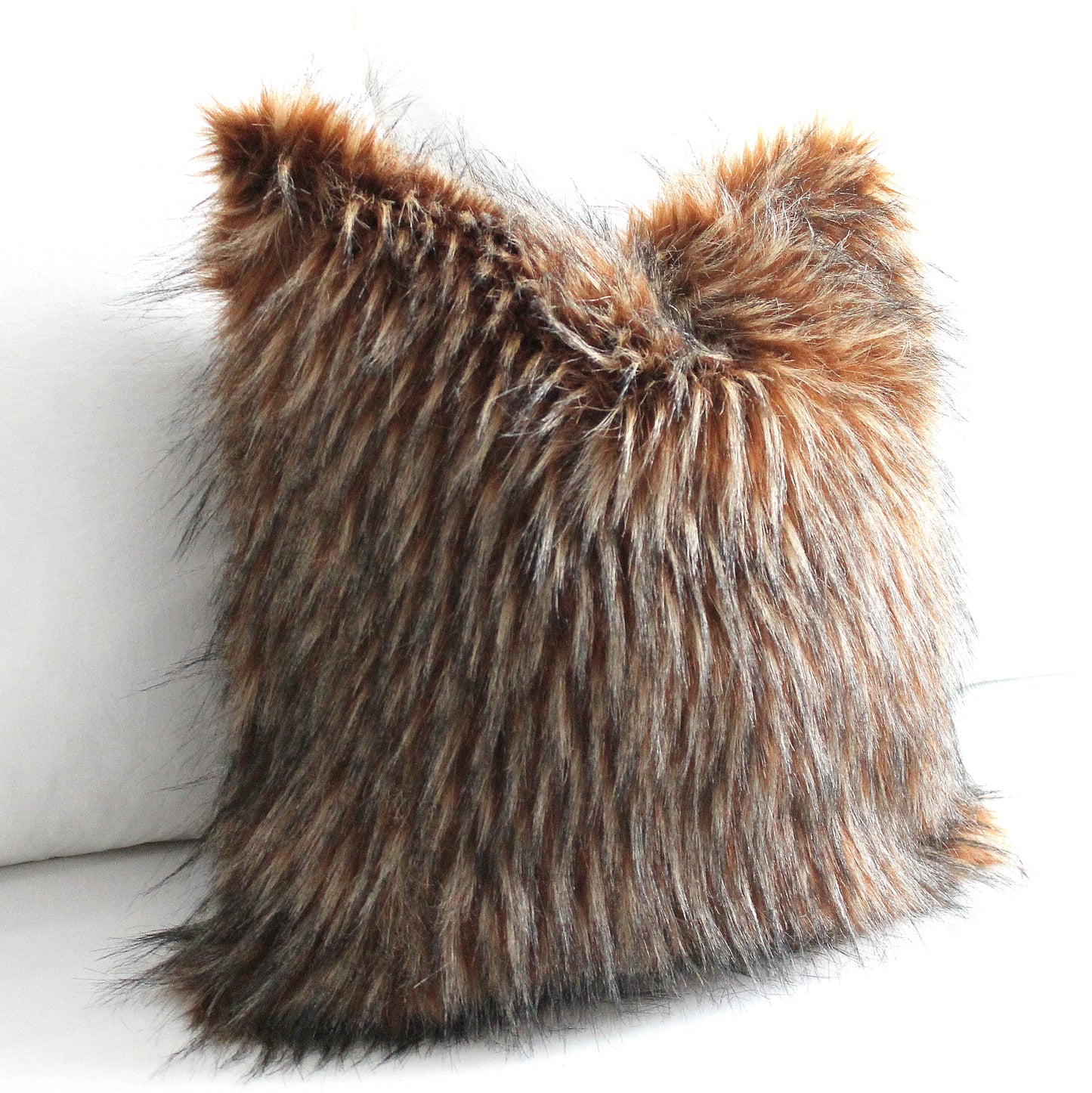 Luxury Red Wolf Faux Fur Pillow Cover - Custom Backing Color