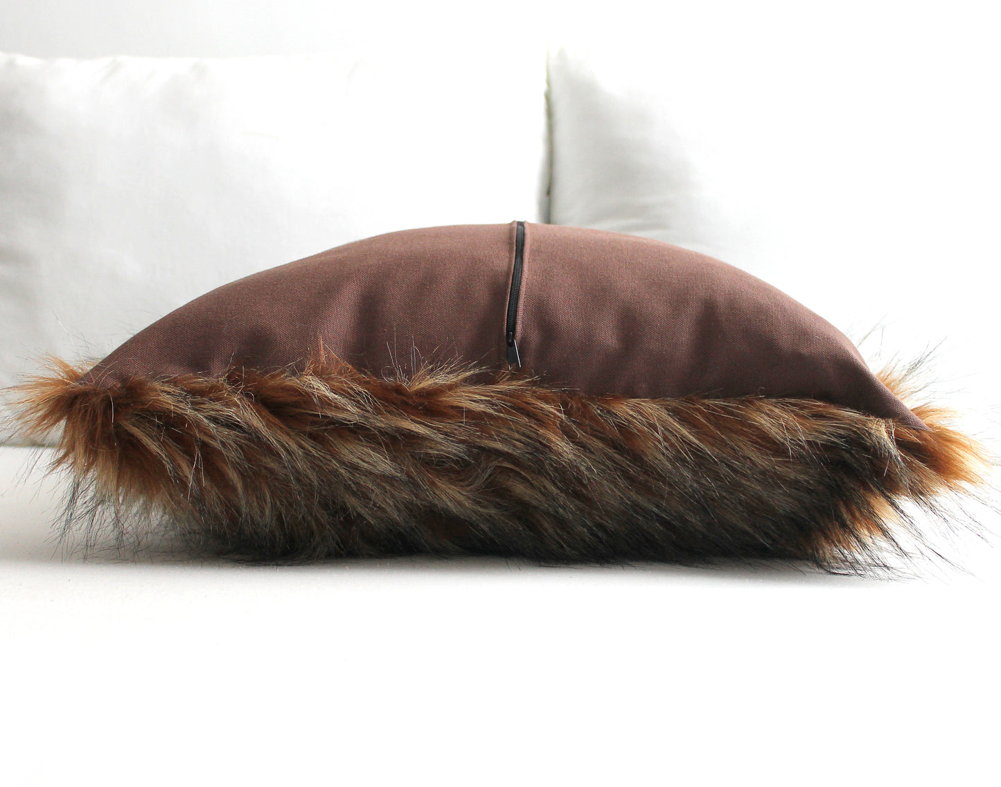 Luxury Red Wolf Faux Fur Pillow Cover - Custom Backing Color