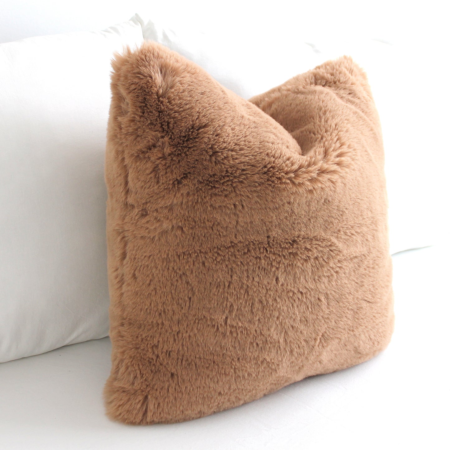 Luxurious Puffy Faux Fur Pillow Cover - Teddy Brown