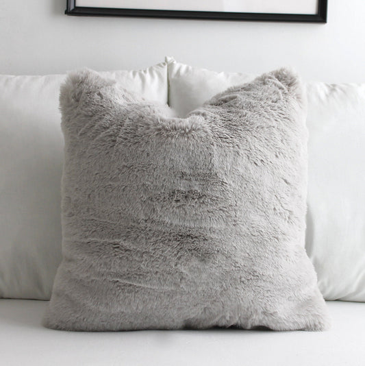 Luxurious Puffy Faux Fur Pillow Cover - Light Grey