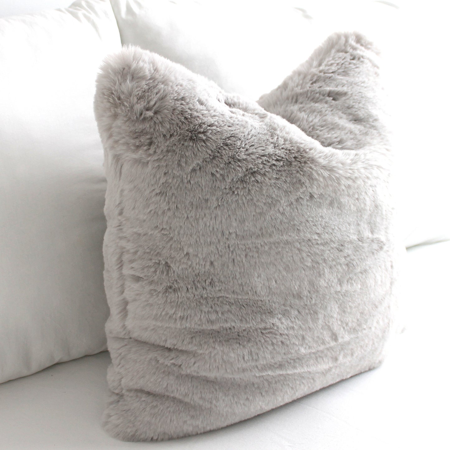 Luxurious Puffy Faux Fur Pillow Cover - Light Grey