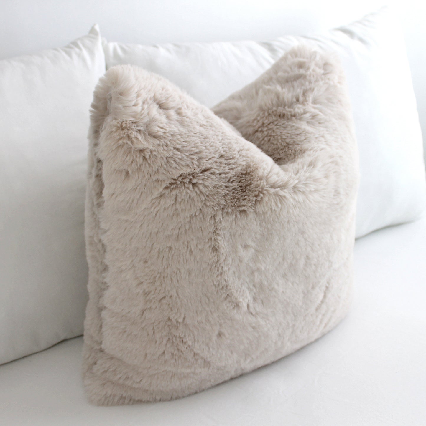 Luxurious Puffy Faux Fur Pillow Cover - Light Taupe