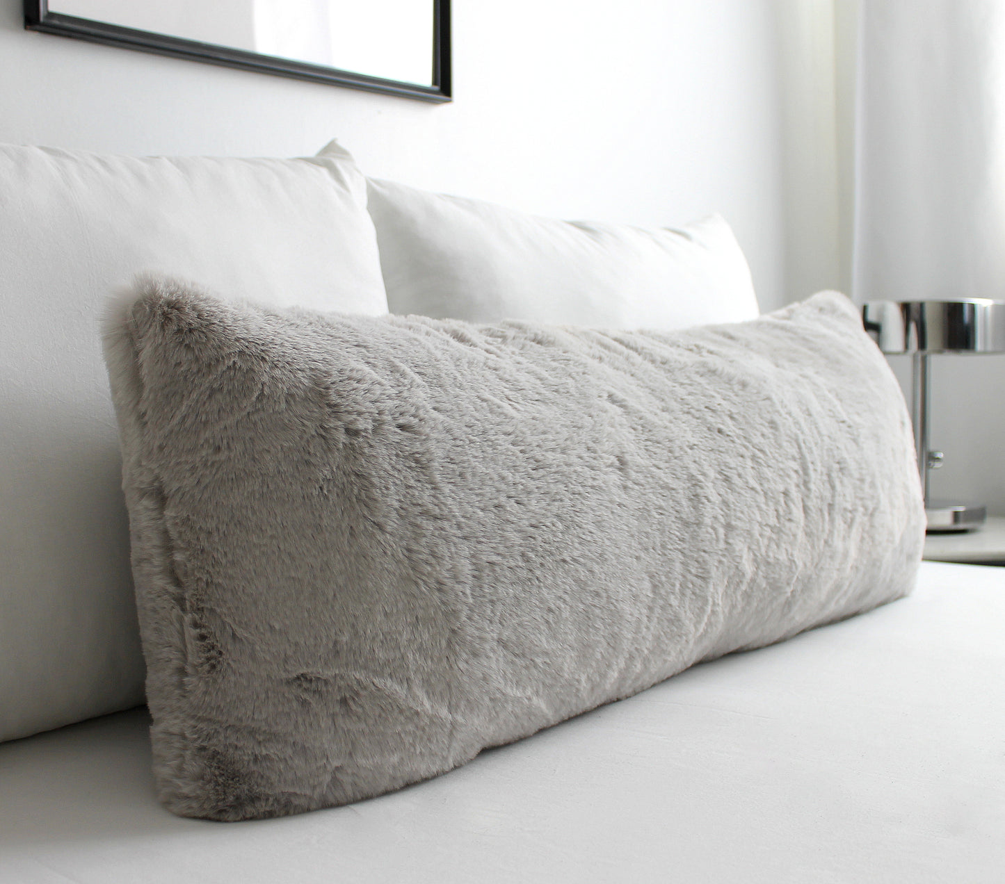 Luxurious Puffy Faux Fur Pillow Cover - Light Grey