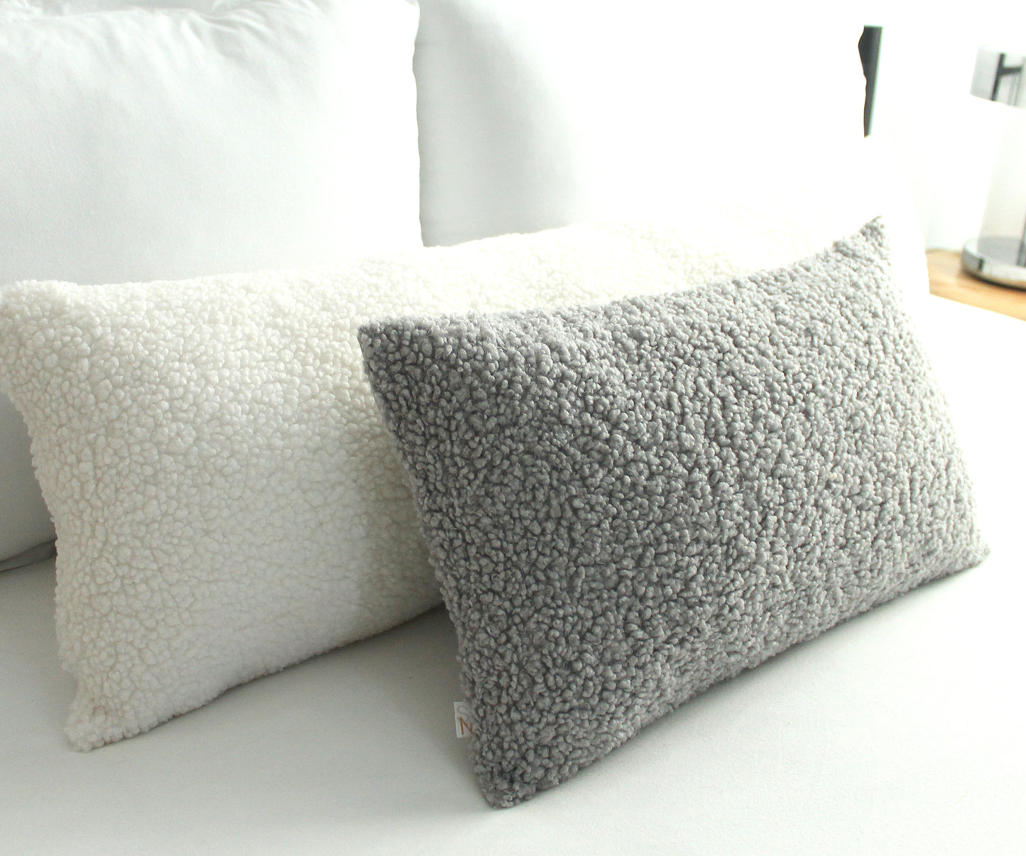 White Cozy Teddy Boucle Throw Pillow Cover