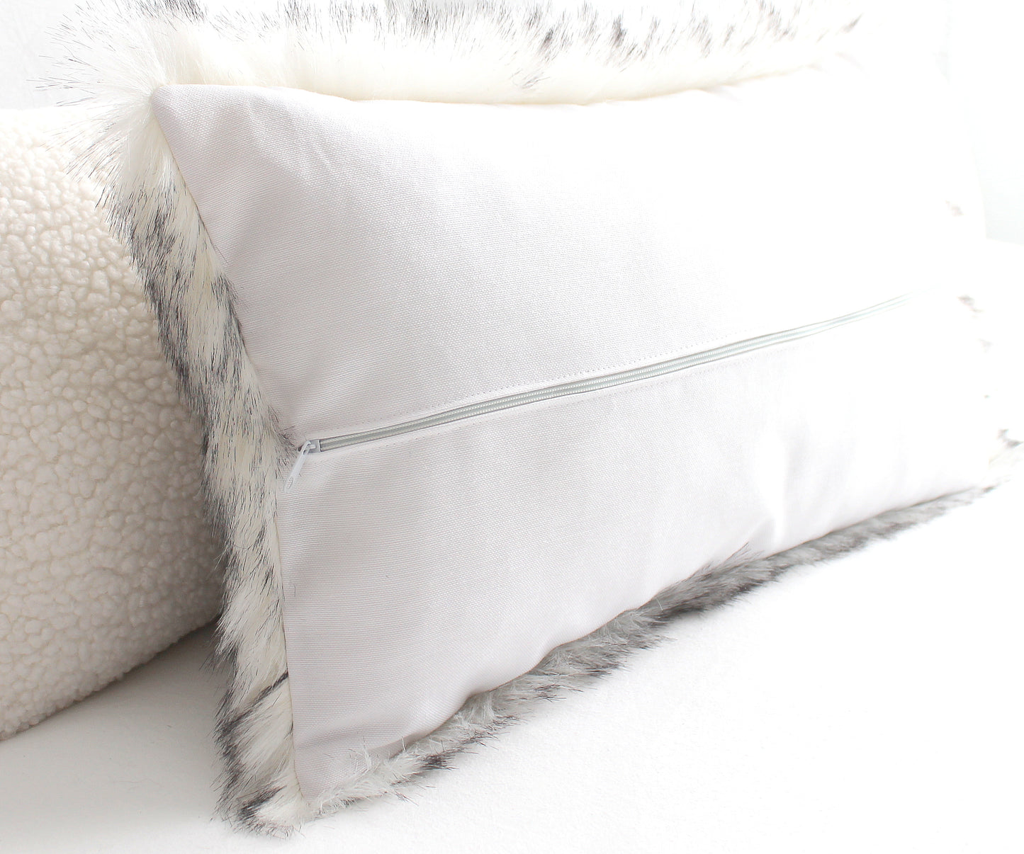 Snow Fox Faux Fur Pillow Cover - Custom Backing Color