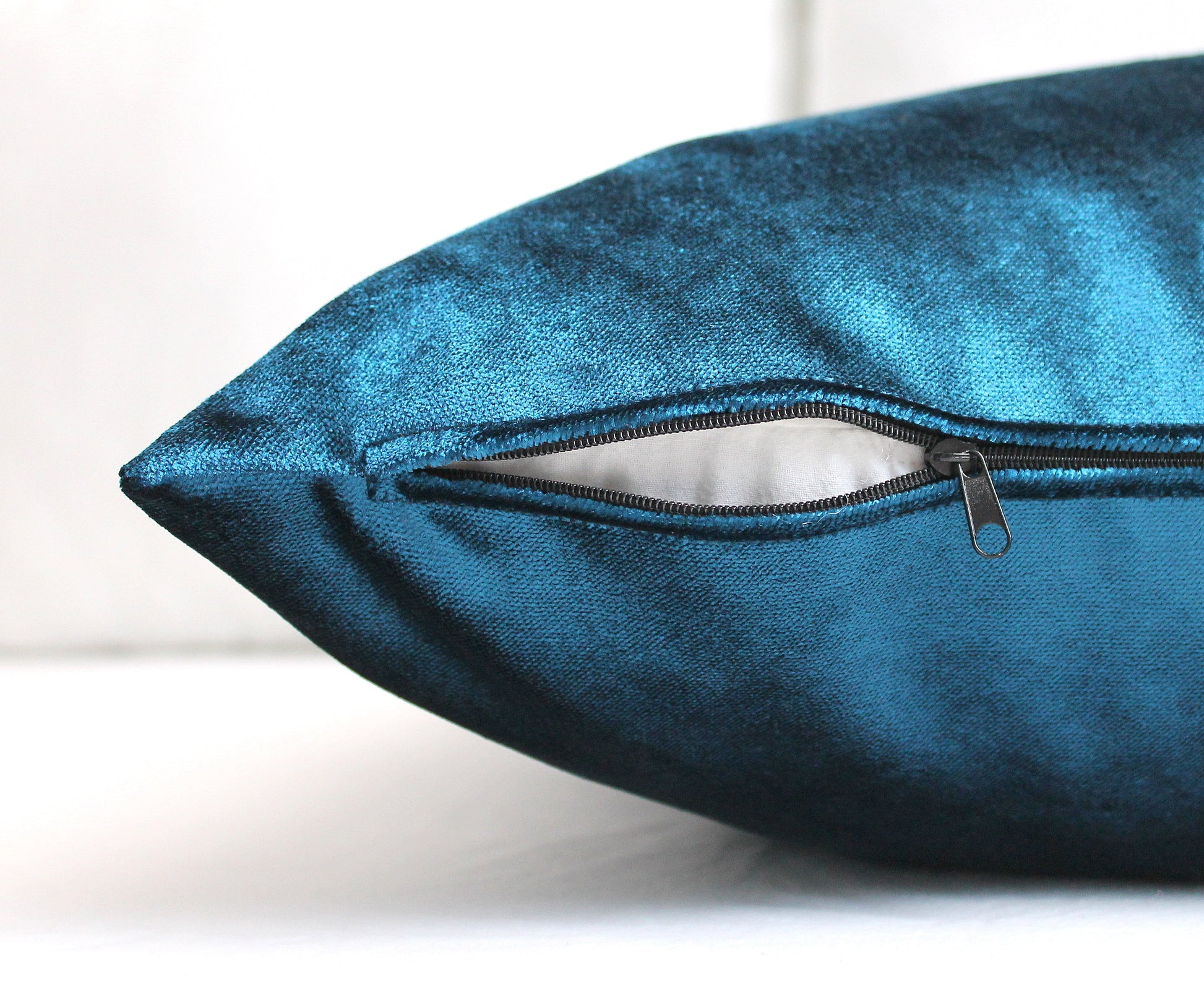 Extra Long Peacock Blue Velvet Lumbar Pillow Cover - All Sizes, bedroom decor, high end, luxury