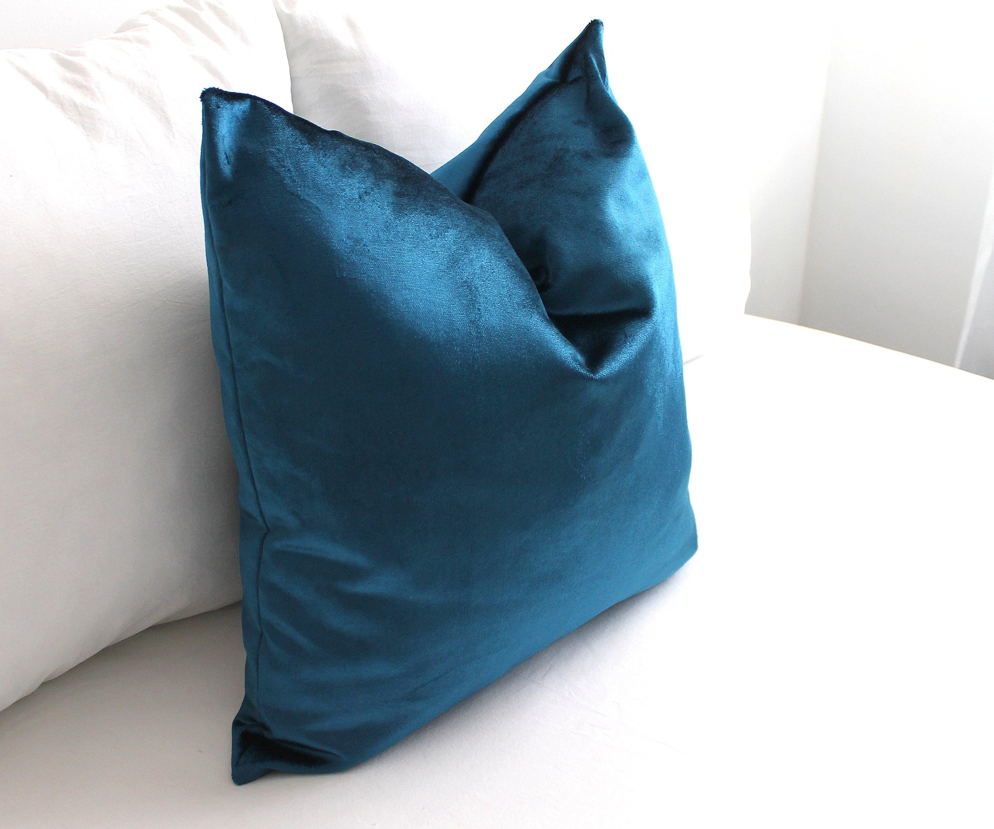 Extra Long Peacock Blue Velvet Lumbar Pillow Cover - All Sizes, bedroom decor, high end, luxury