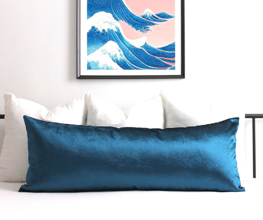 Extra Long Peacock Blue Velvet Lumbar Pillow Cover - All Sizes, bedroom decor, high end