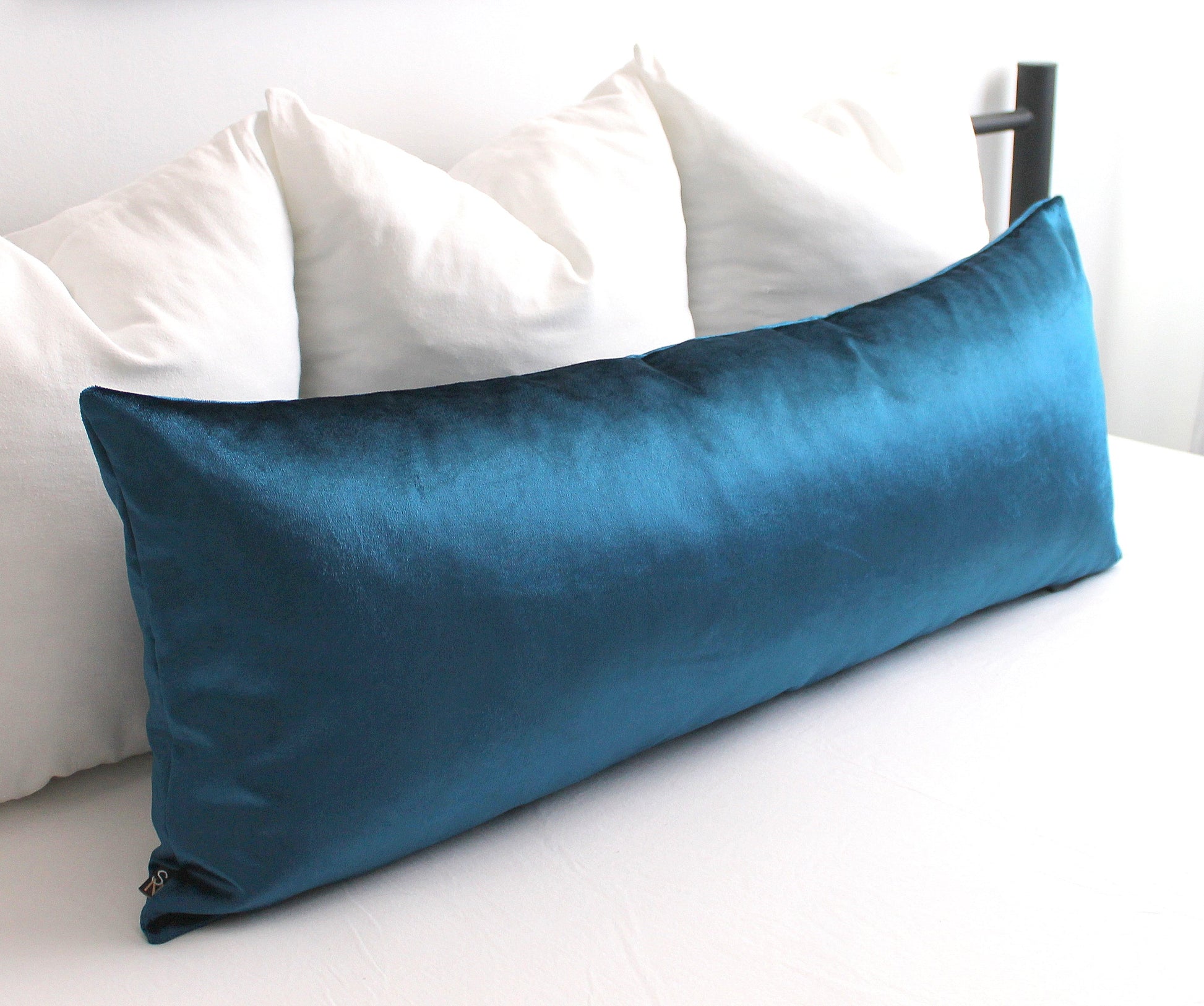 Extra Long Peacock Blue Velvet Lumbar Pillow Cover - All Sizes, bedroom decor, high end