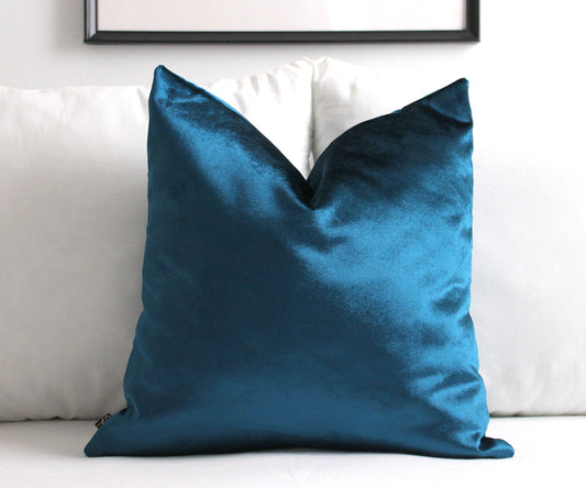 Peacock Blue Premium Velvet Throw Pillow Cover, modern contemporary