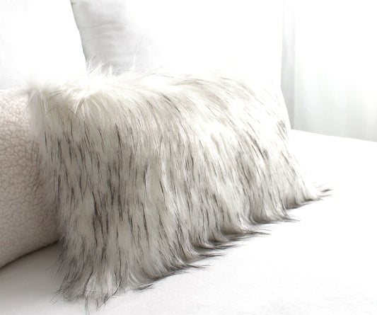 Snow Fox Faux Fur Pillow Cover - Custom Backing Color