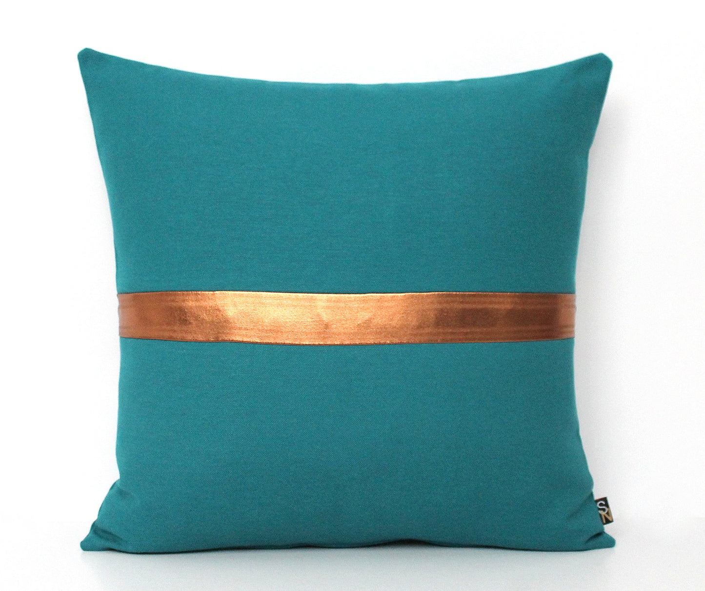 Dark Teal and Silver Colorblock Pillow Cover - Custom Metallic Stripe Color