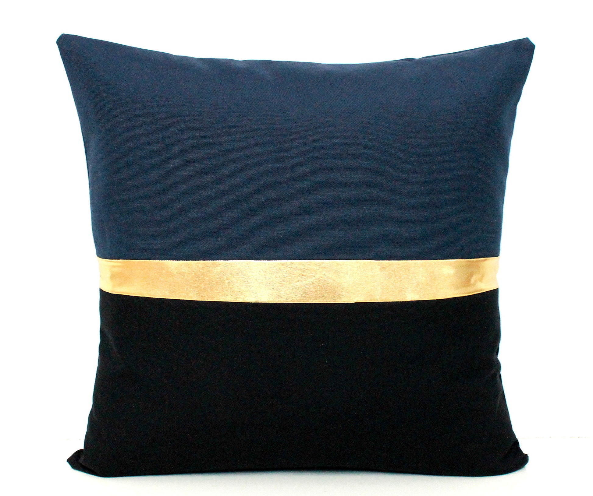 These affordable pillow covers are a must if you are looking for a touch of elegance in your home. The navy blue and black cotton is made to pop with a custom stripe of silver, gold or copper.