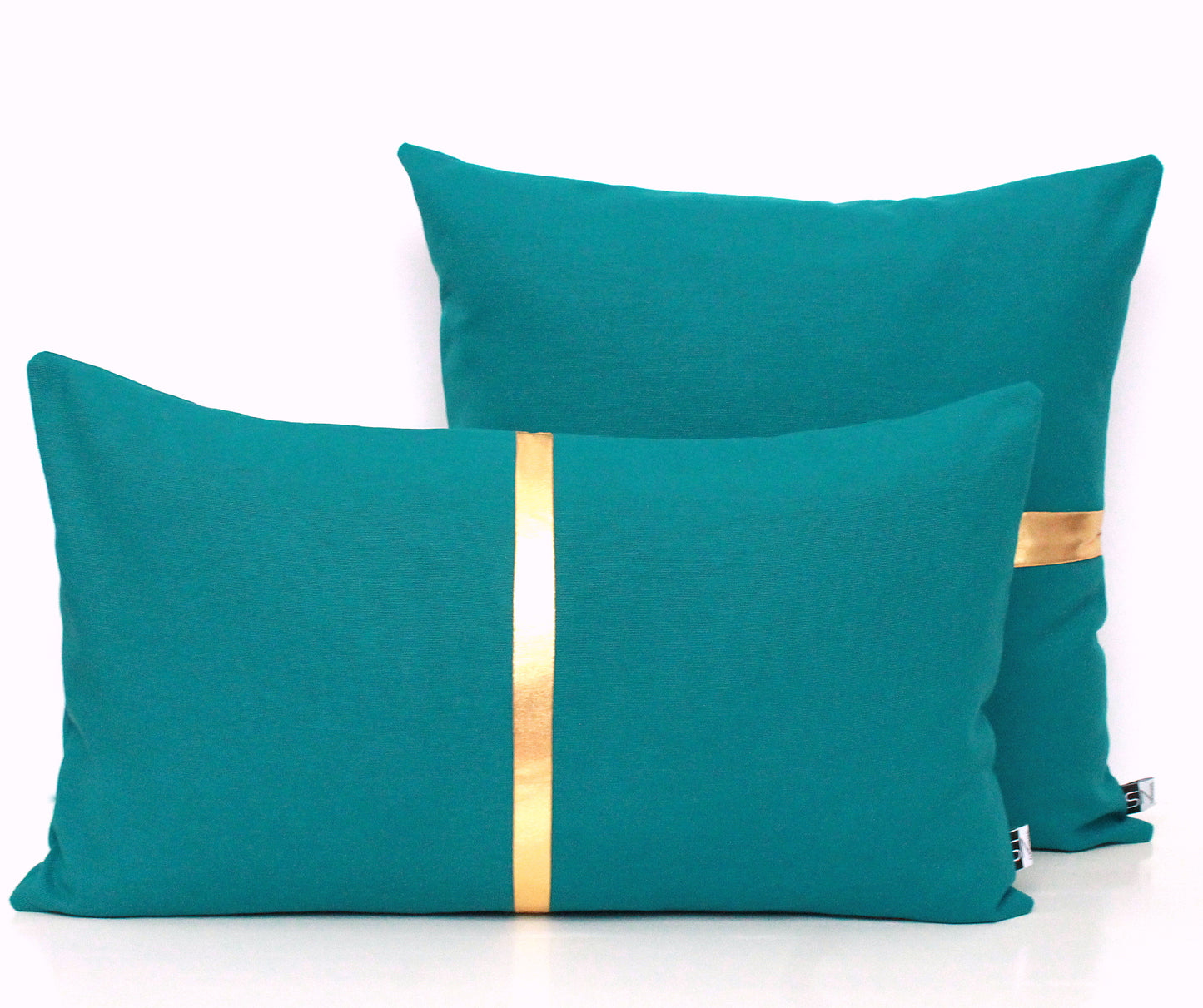 Dark Teal and Gold Colorblock Lumbar Pillow Cover - Custom Metallic Stripe Color