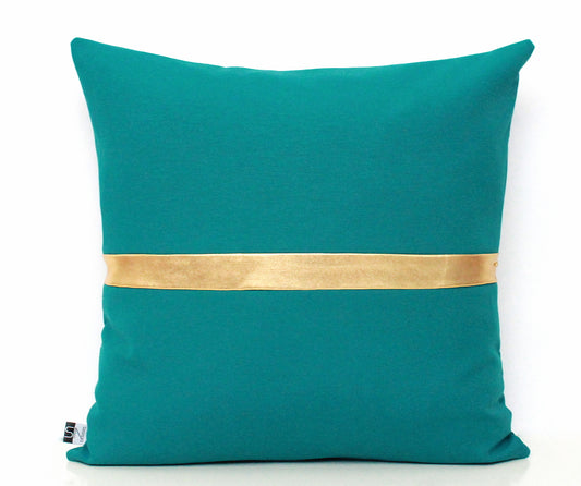 Dark Teal and Gold Colorblock Pillow Cover - Custom Metallic Stripe Color