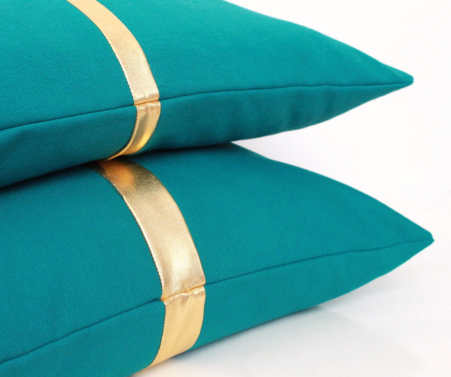 Dark Teal and Gold Colorblock Lumbar Pillow Cover - Custom Metallic Stripe Color