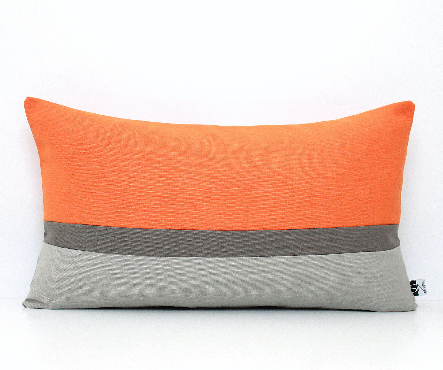 Tangerine Orange and Grey Color Bblock Lumbar Pillow Cover