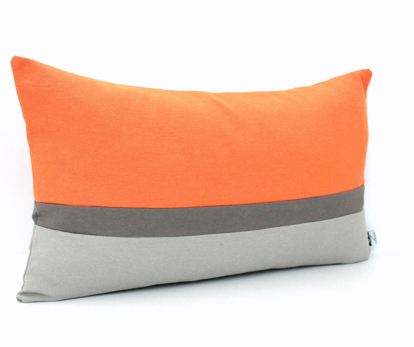 Tangerine Orange and Grey Color Bblock Lumbar Pillow Cover