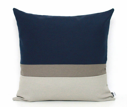 Navy Blue and Grey Color Block Pillow Cover