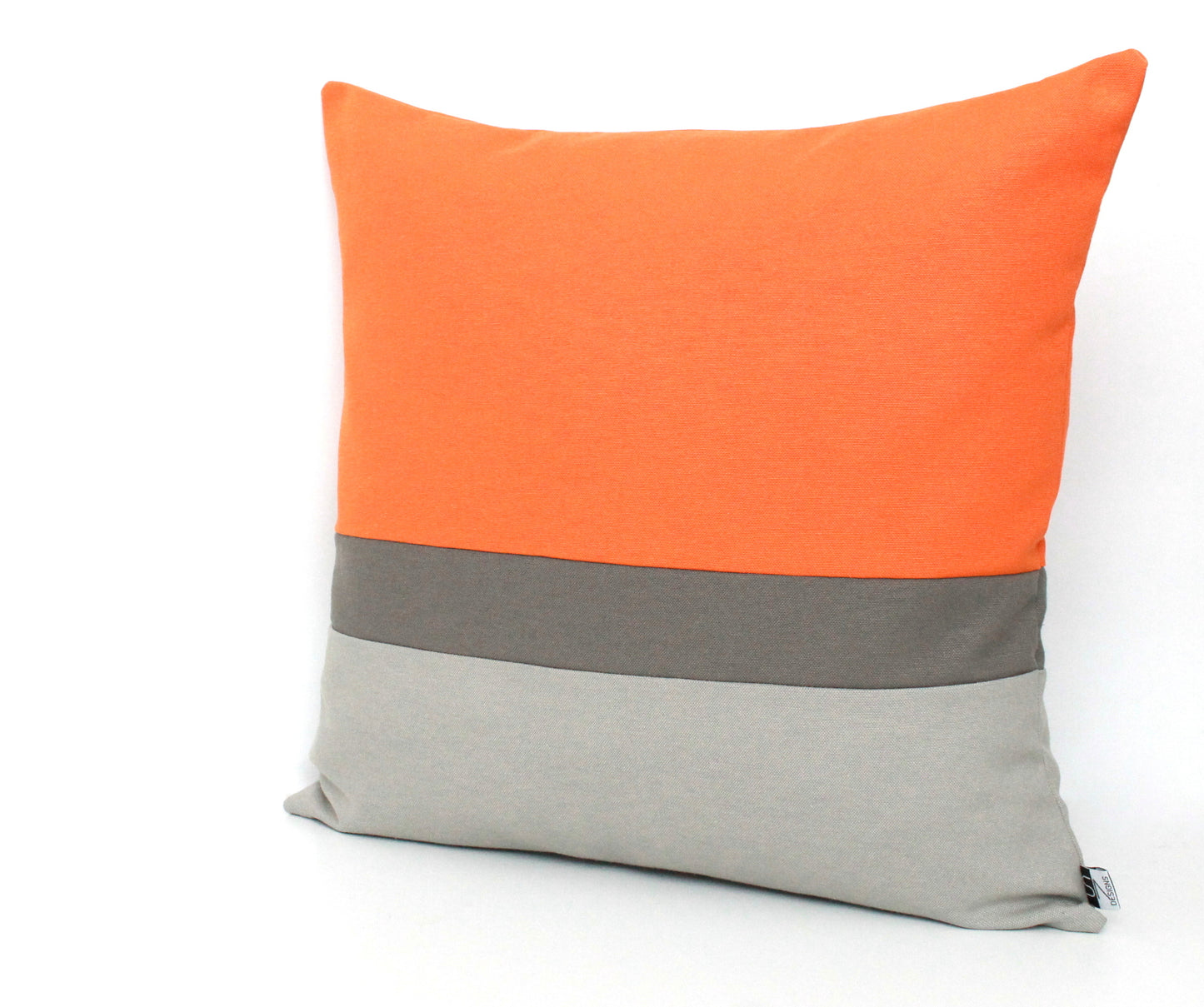 Tangerine Orange and Grey Color Bblock Lumbar Pillow Cover