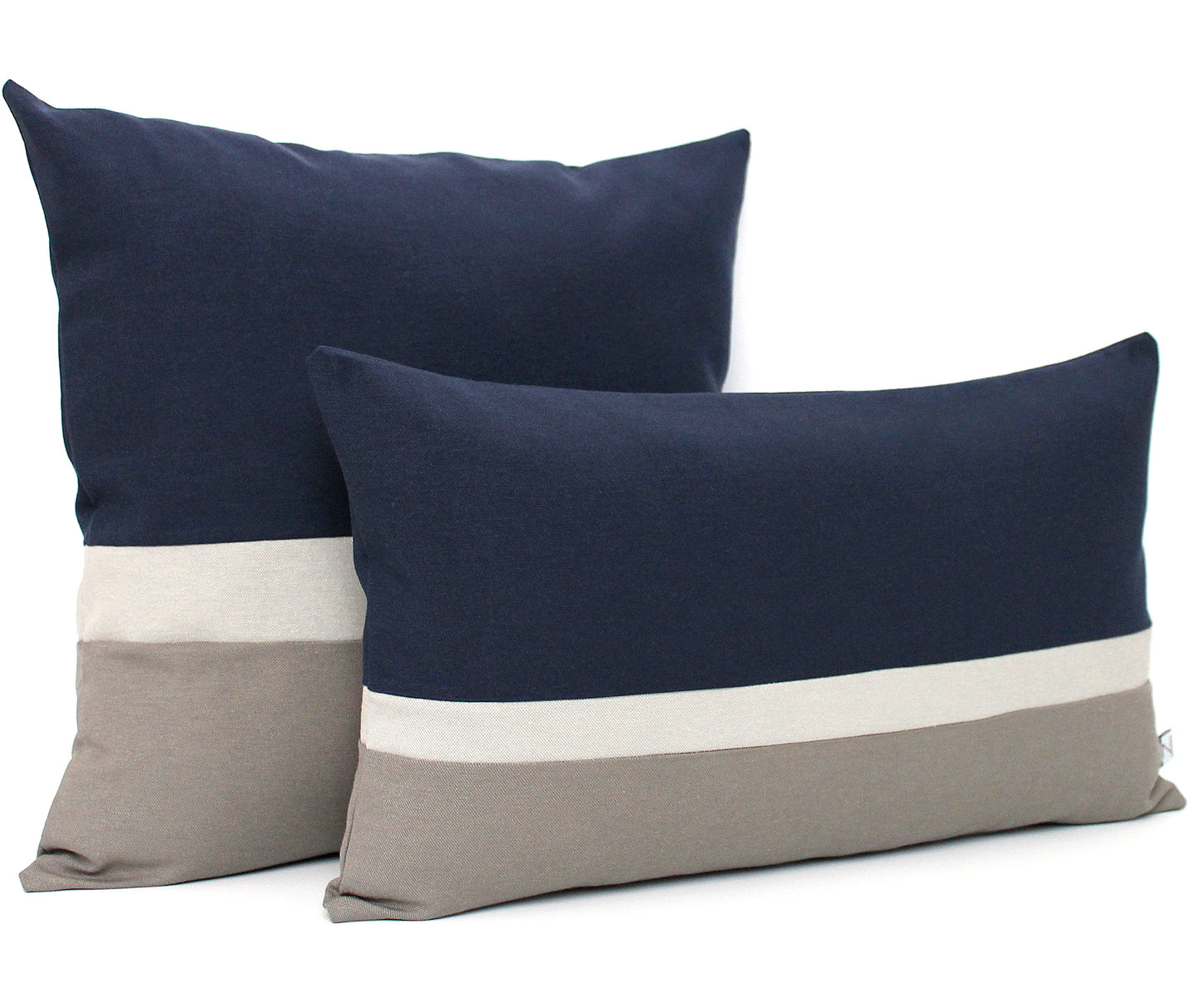 Navy Blue and Grey Color Block Pillow Cover