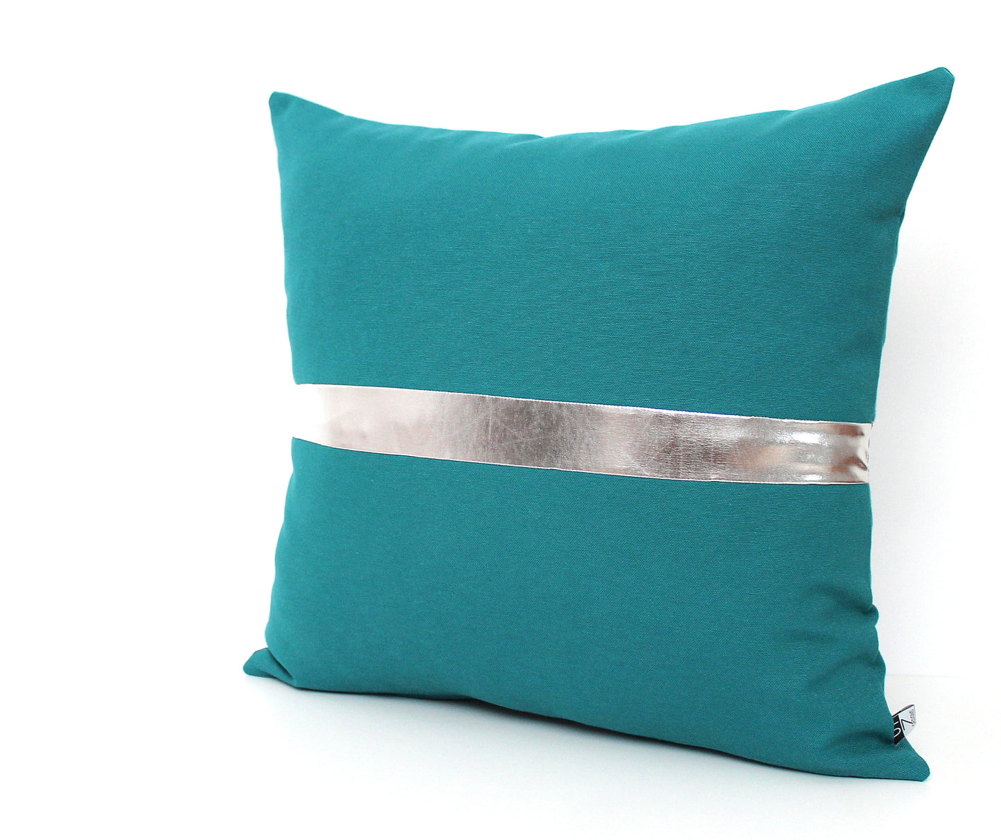 Dark Teal and Silver Colorblock Pillow Cover - Custom Metallic Stripe Color