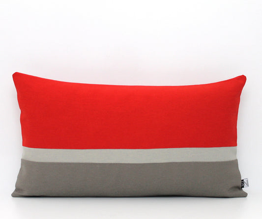 Red and Grey Color Block Lumbar Pillow Cover