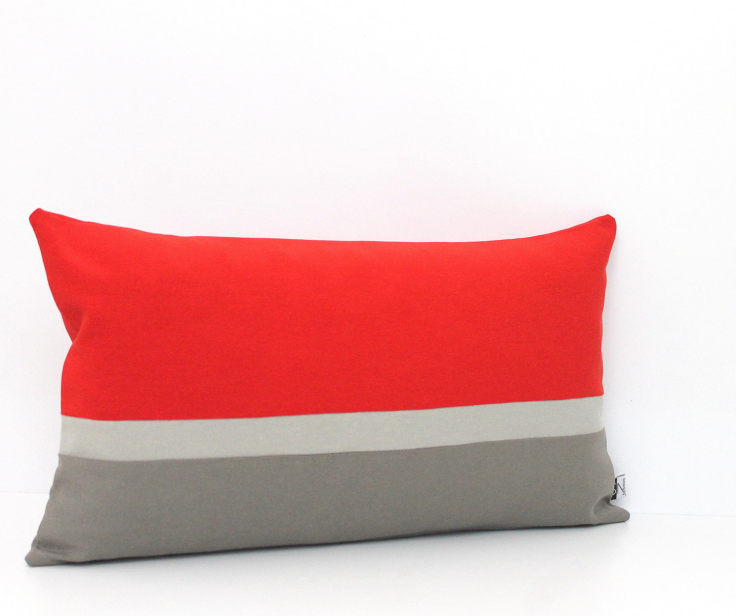 Red and Grey Color Block Lumbar Pillow Cover