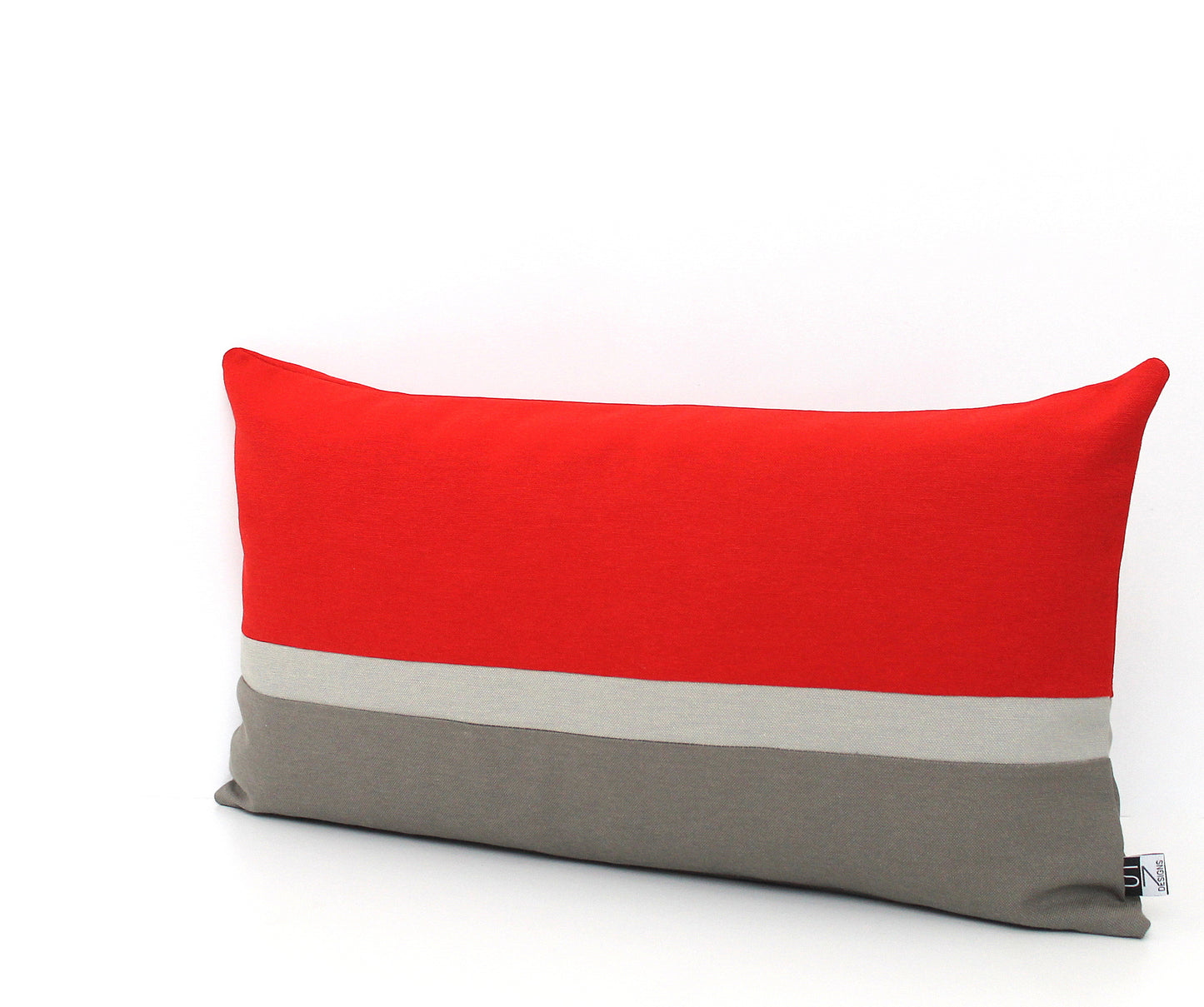 Red and Grey Color Block Lumbar Pillow Cover