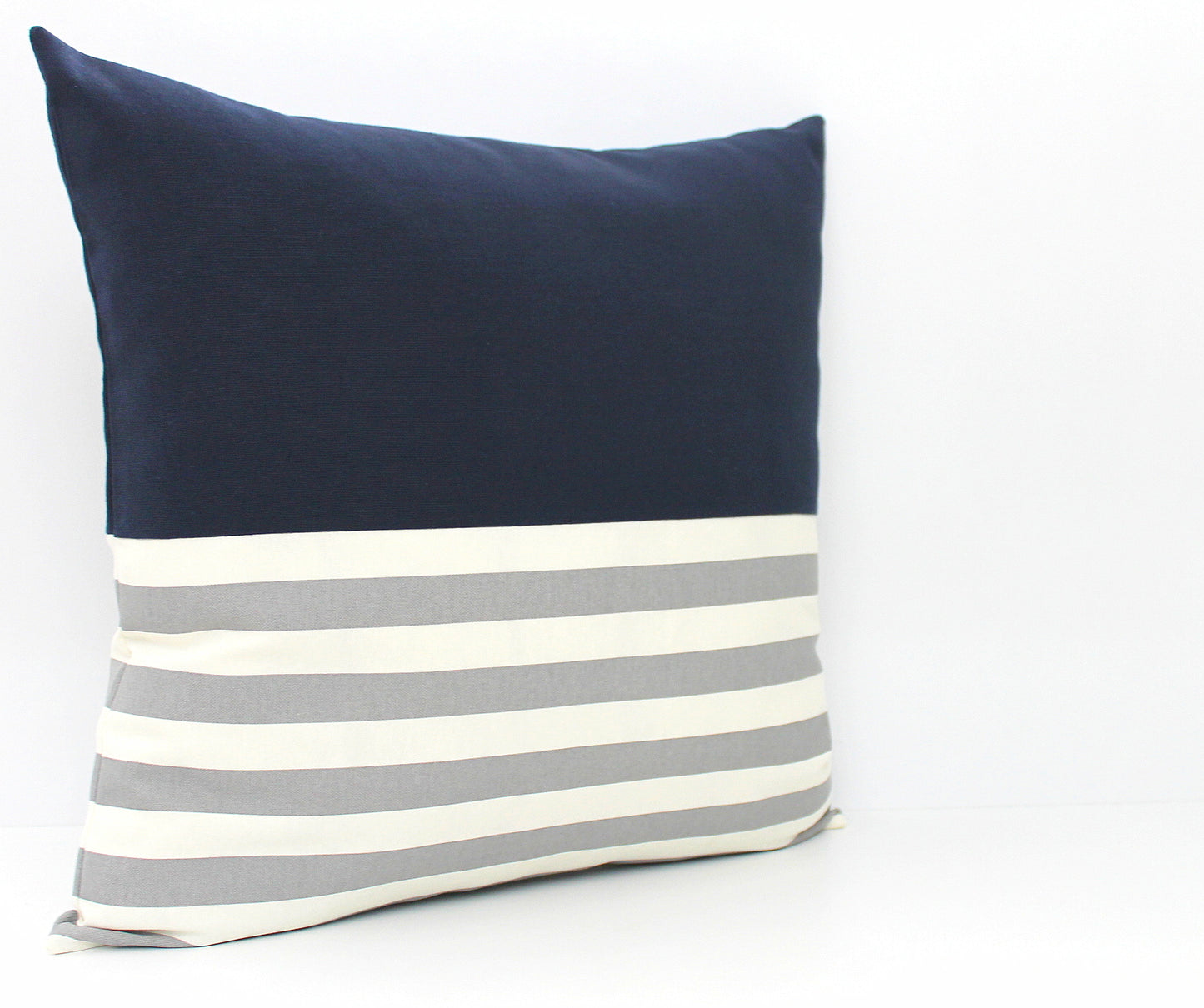 Navy Blue with Grey and White Stripes Colorblock Pillow Cover