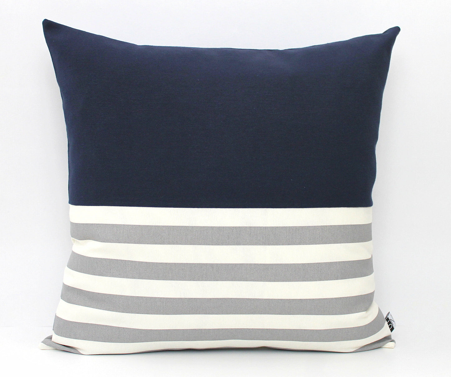 Navy Blue with Grey and White Stripes Colorblock Pillow Cover