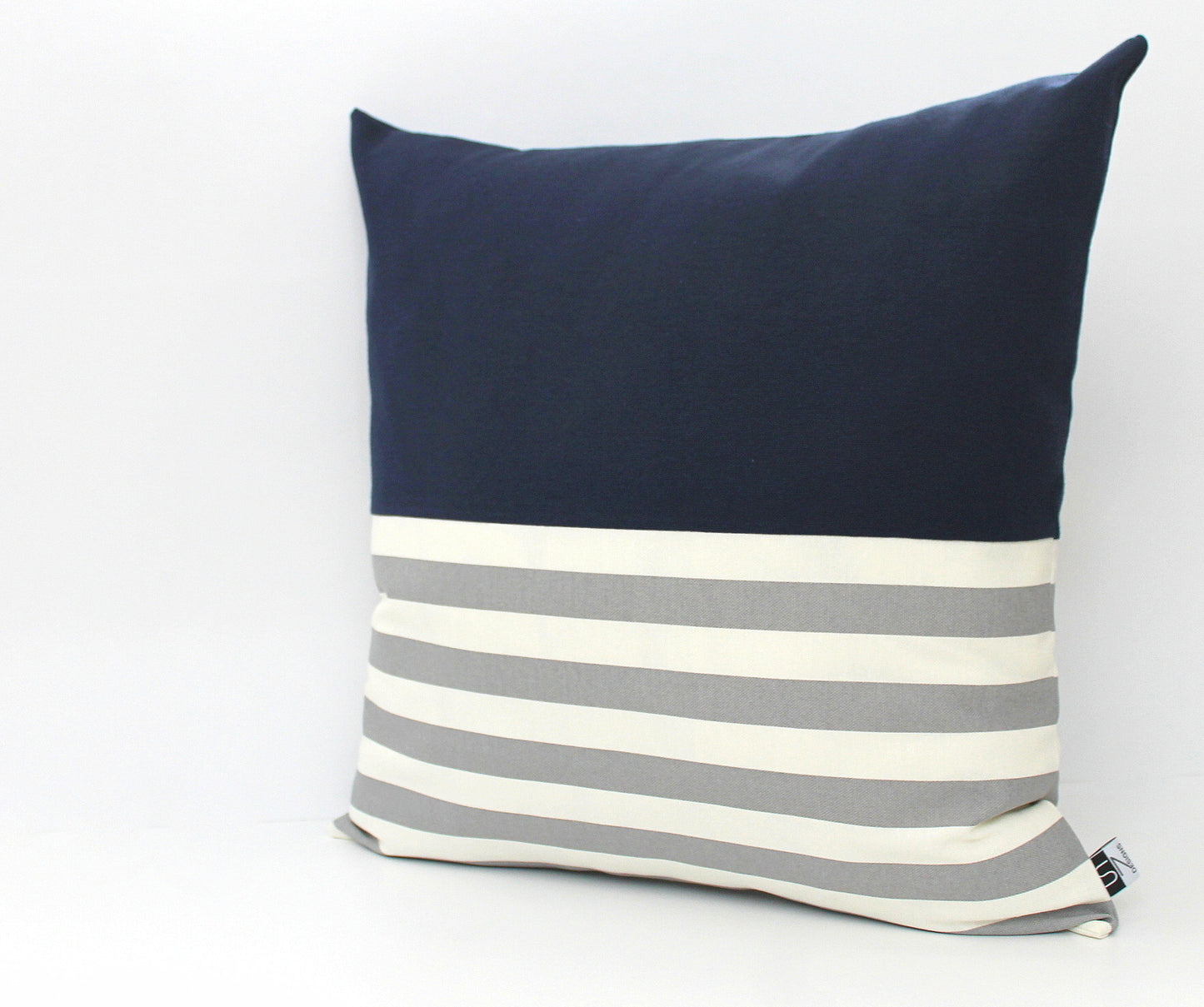 Navy Blue with Grey and White Stripes Colorblock Pillow Cover