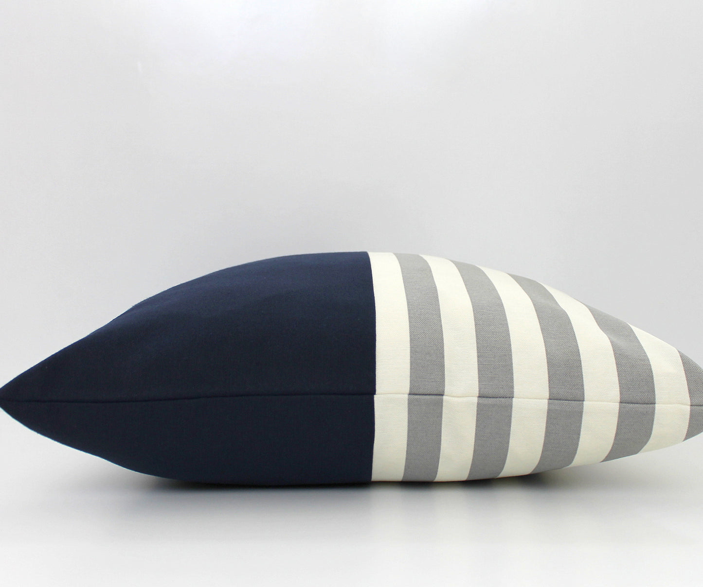 Navy Blue with Grey and White Stripes Colorblock Pillow Cover