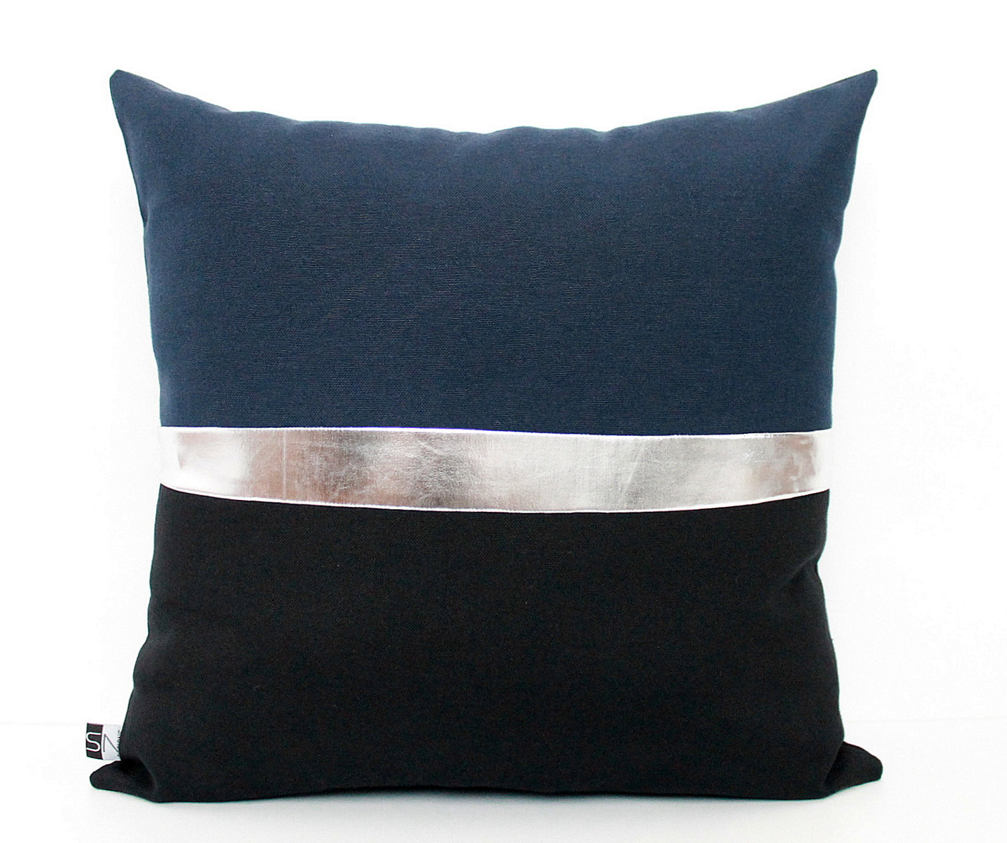 These affordable pillow covers are a must if you are looking for a touch of elegance in your home. The navy blue and black cotton is made to pop with a custom stripe of silver, gold or copper.