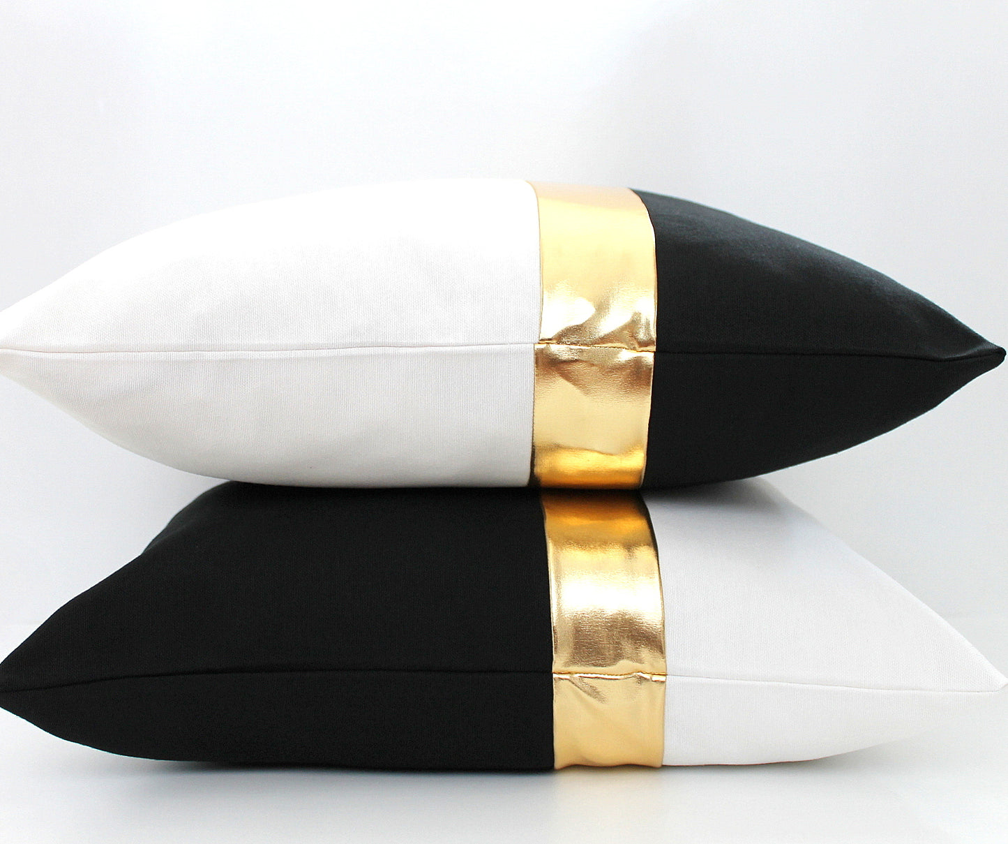 White, black and Metallic Gold Colorblock Pillow Cover - Custom Metallic Stripe Color