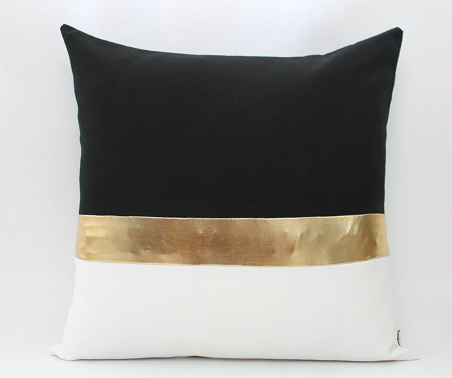 Black, White and Metallic Gold Colorblock Pillow Cover - Custom Metallic Stripe Color