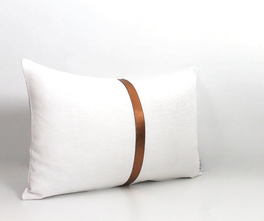 White and Copper Colorblock Pillow Cover