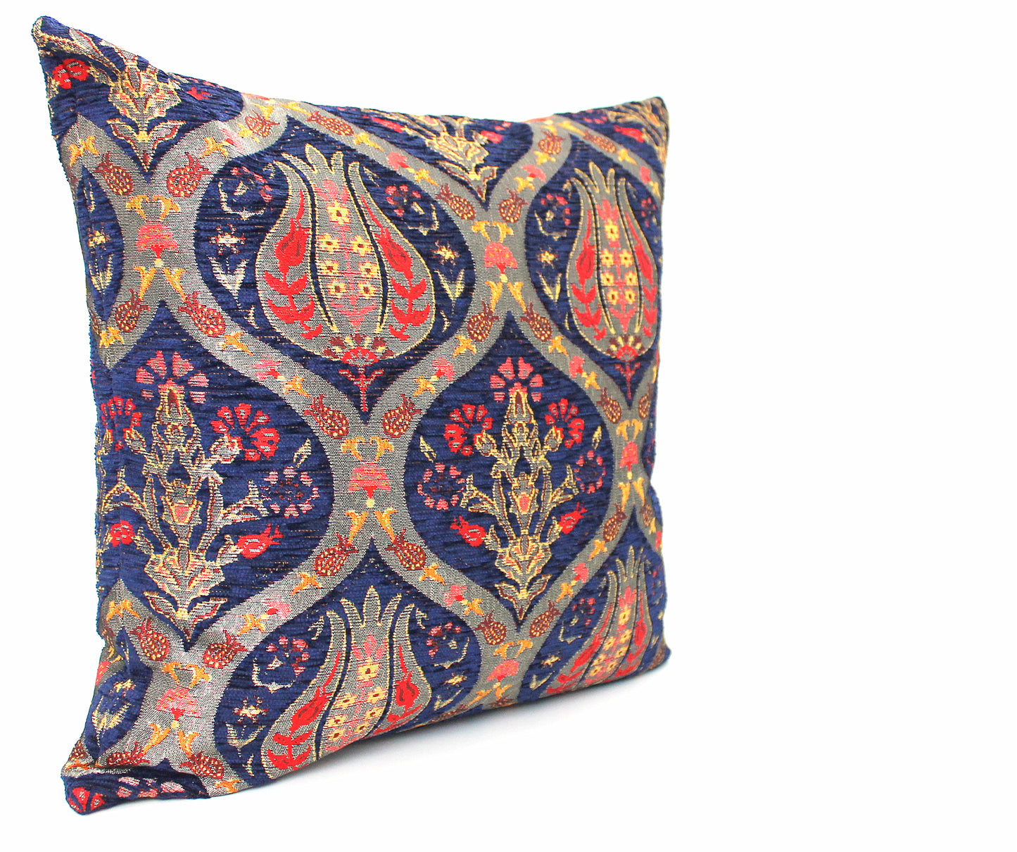 Navy Blue and Gold Ottoman Turkish Pillow Cover