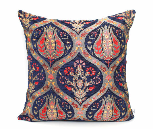 Navy Blue and Gold Ottoman Turkish Pillow Cover