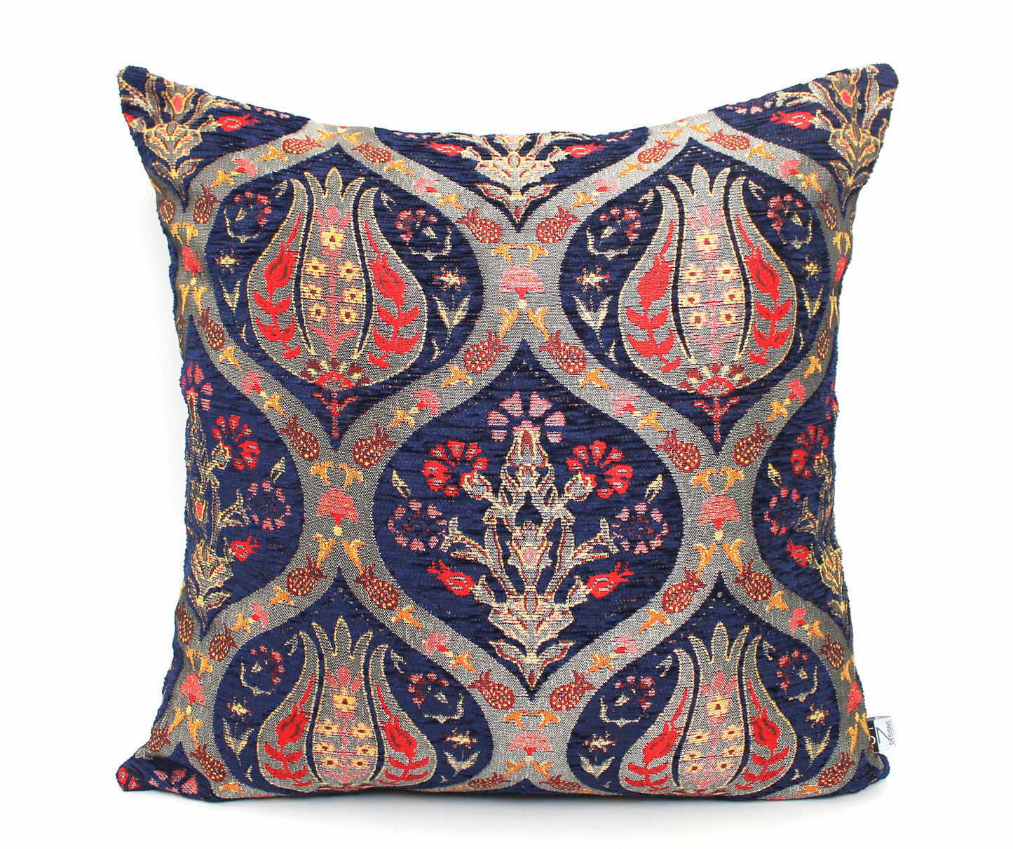 Navy Blue and Gold Ottoman Turkish Lumbar Pillow Cover