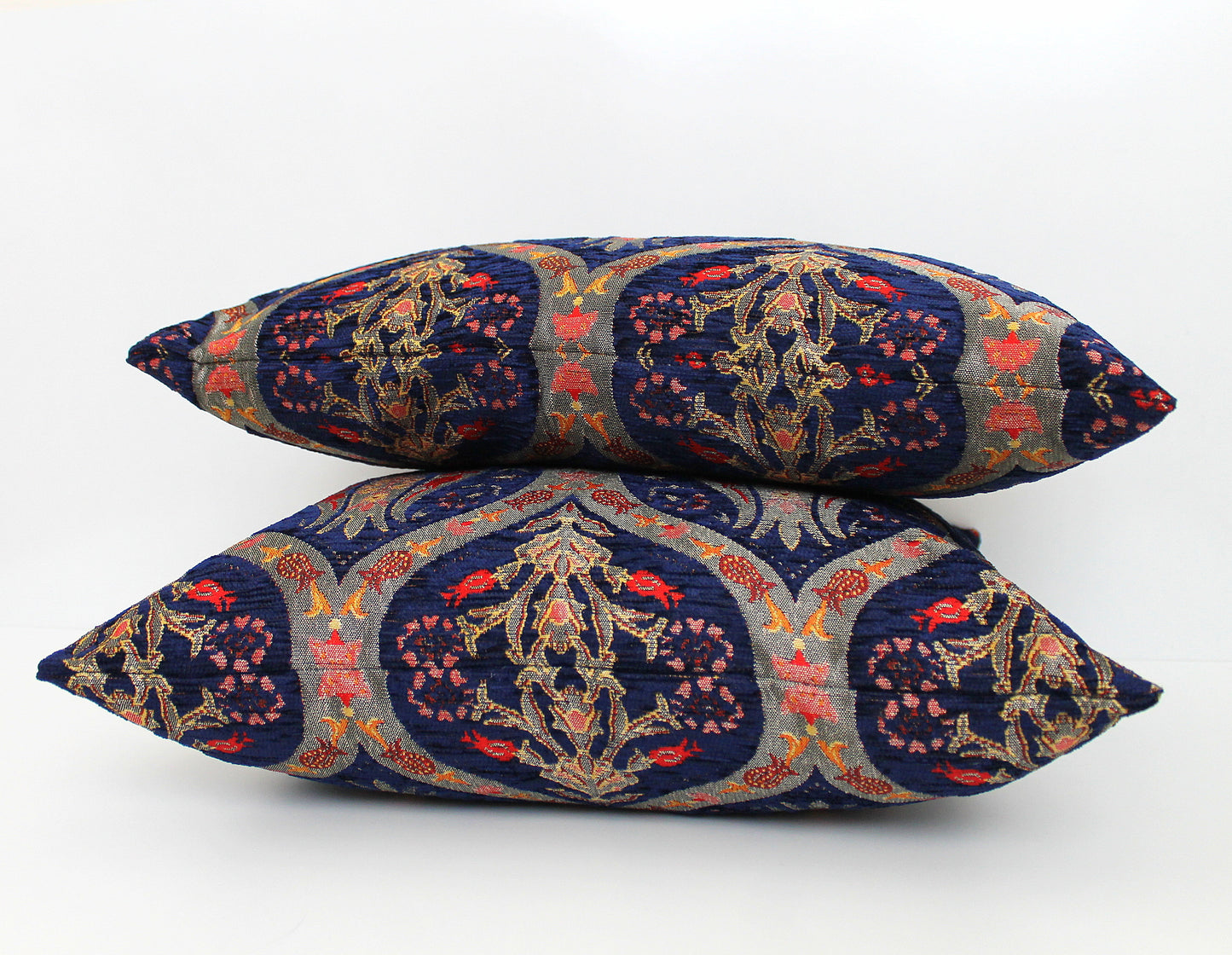 Navy Blue and Gold Ottoman Turkish Pillow Cover