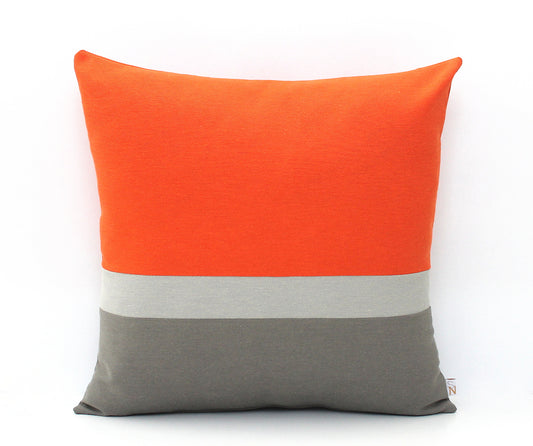 Orange and Grey Color Block Pillow Cover