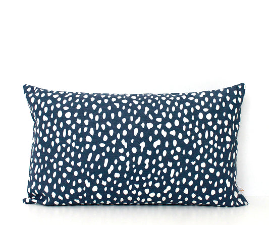 Navy Blue and White Spots Lumbar Pillow Cover