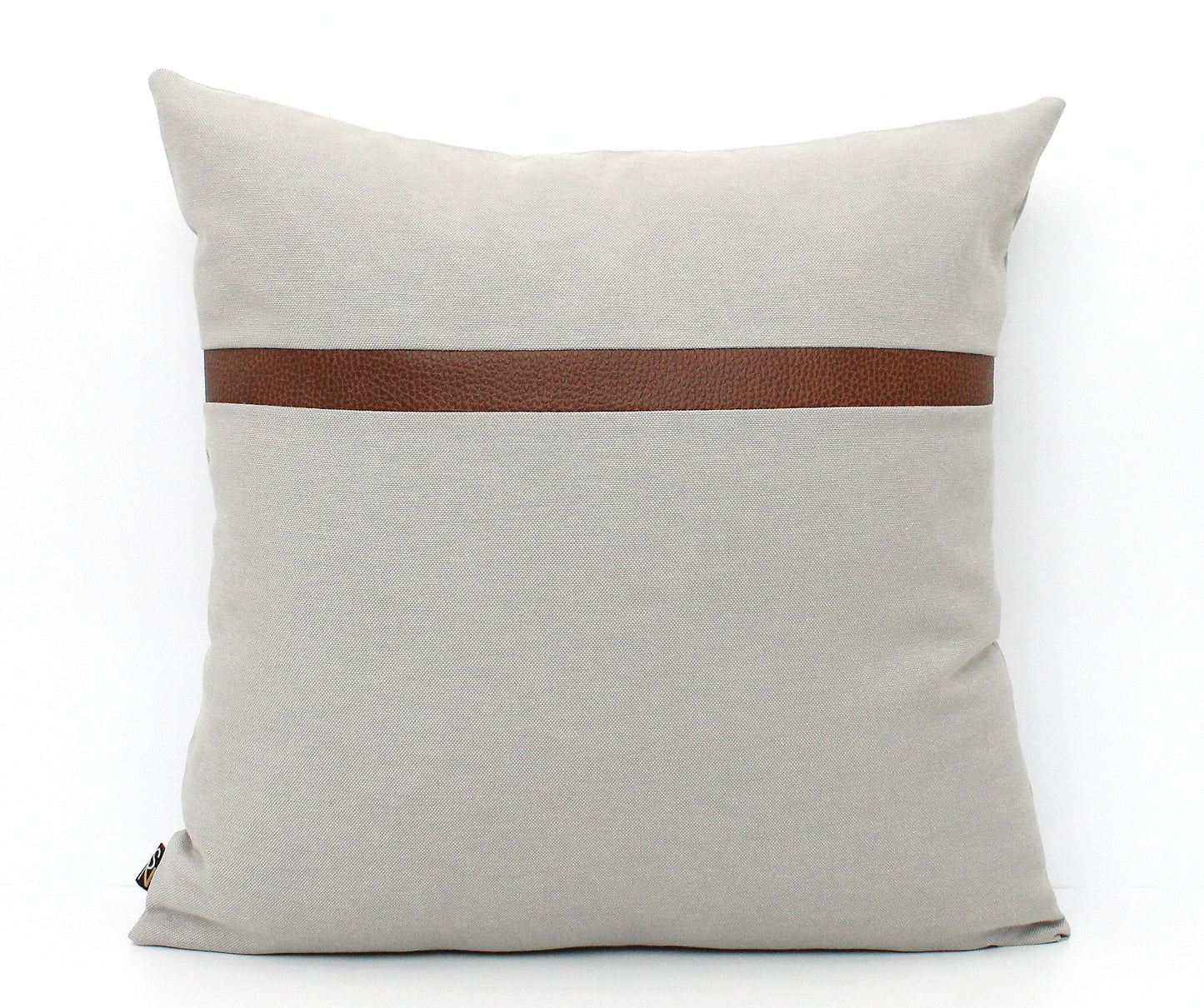 Grey and Faux Brown Leather Colorblock Pillow Cover - Custom Colors